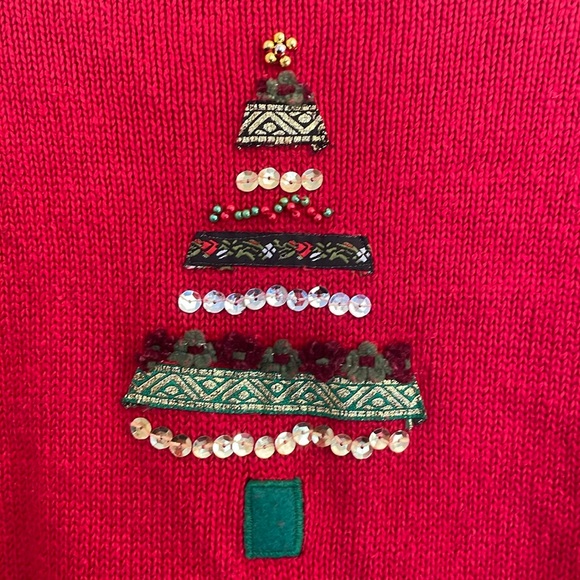 Christmas sweater button cardigan beaded sequins embroidered trees - Picture 12 of 12
